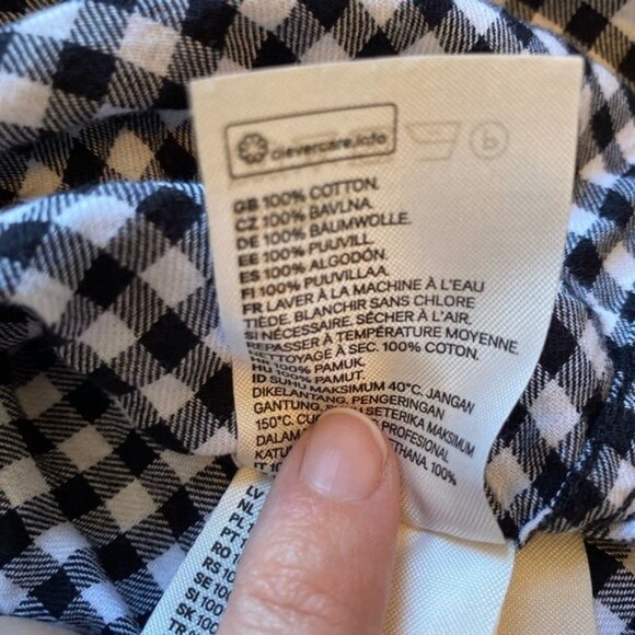 Divided H&M Black & White Gingham Button-Up Blouse Size 6 100% Cotton Long Sleev - Picture 9 of 9